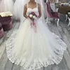 ZH4218G Casual Beach A Line Wedding Dresses 2019 Spaghetti Straps Lace Appliqued Court Train Empire Waist Elegant Bridal Gowns