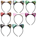 High Quality Party Accessories Pink Sequin Fabric Cat Ear Headband For Kids