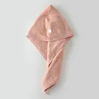 Waffle microfiber coral fleece turban hair towel for long hair