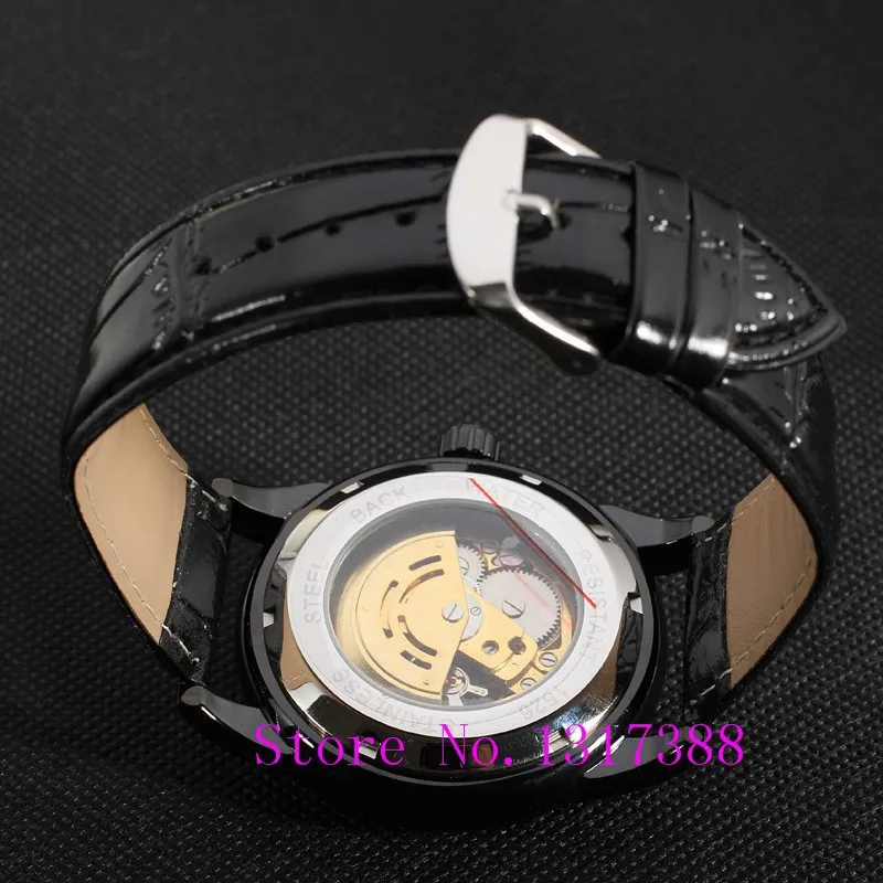 Vogue Leather Strap Watch Fashion Casual Men Skeleton Mechanical Watches Clock Male Relogio Masculino Wristwatches Erkek Saat