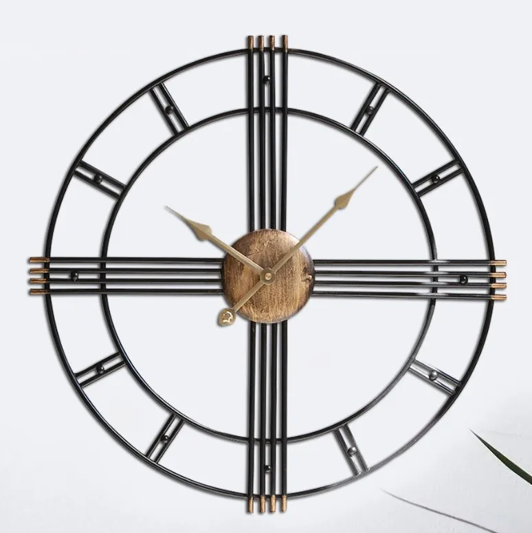 Retro Vintage Iron Decorative Antique Metal Wall Clock For Living