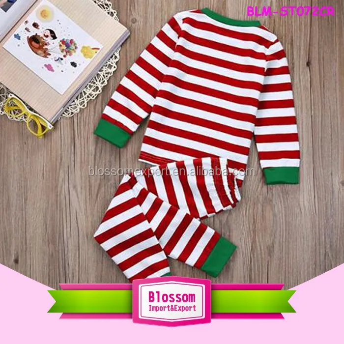 Wholesale Dark Green and White Stripes Pajamas Cotton Kids Christmas