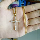 Jewelry New Style Gold Plated Stainless Steel Cross Micro Paved Cubic Zircon Bling HipHop Jewelry For Men