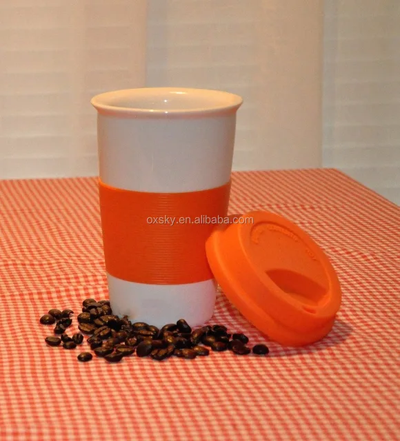 reusable travel cup to go coffee cup ceramic mug with silicone