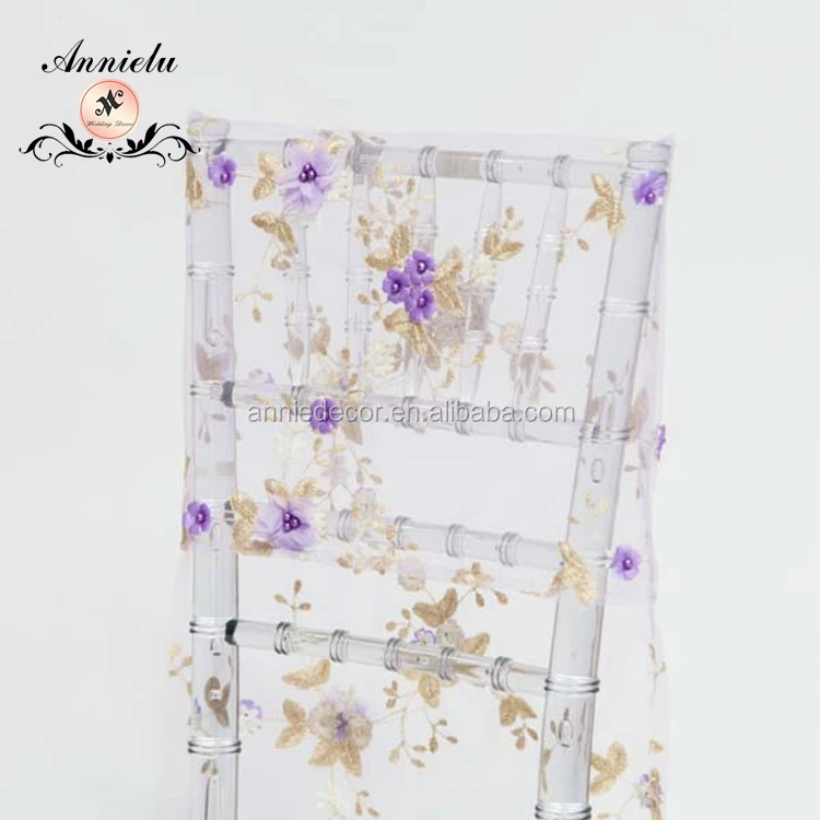 Fancy Pearl Embroidery Mesh Fabric Chiavari Protective Flower Wedding Chair Cover