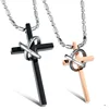 LOW MOQ custom made 316L stainless steel cross pendant with two rings