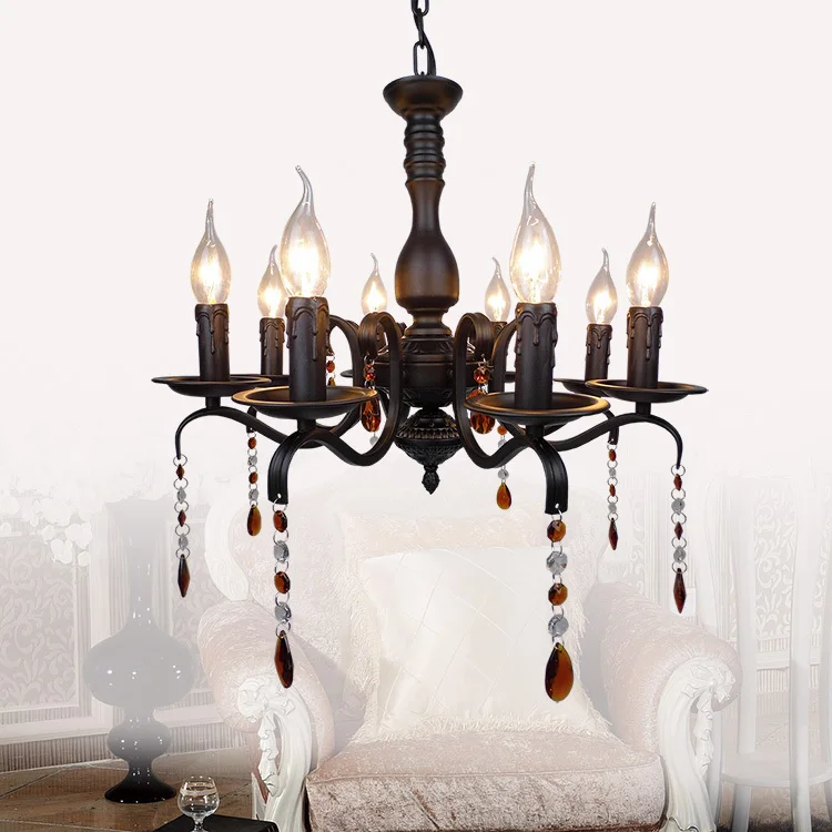 American white iron chandelier with crystal simple creative LED Light chandelier iron living room bedroom restaurant iron lamps