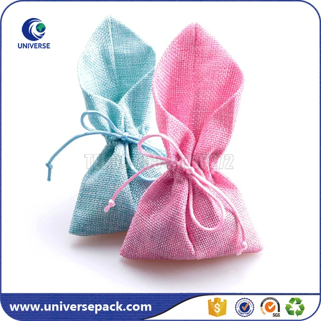 handmade small jute gift pouch with string bow