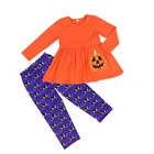 Smocked Children Boutique Clothing Wholesale Halloween Baby Girls Pumpkin Outfits Kids Two Pcs Set