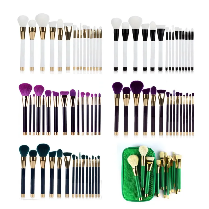 15pcs rose gold aluminium handle natural hair makeup brush set for beginners powder brush blush brush