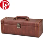 Faux leather wooden gift box for wine bottle/Wine Carrying Case With Open Accessory Set/leather wine carrier