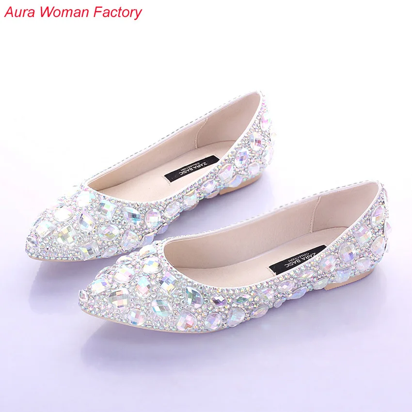 Perfect Bride Slipper Diamond Wedding Shoes Low-heeled Shoes Wedding Photographs Dress Shoes White Wedding Pointed Toe Shoes