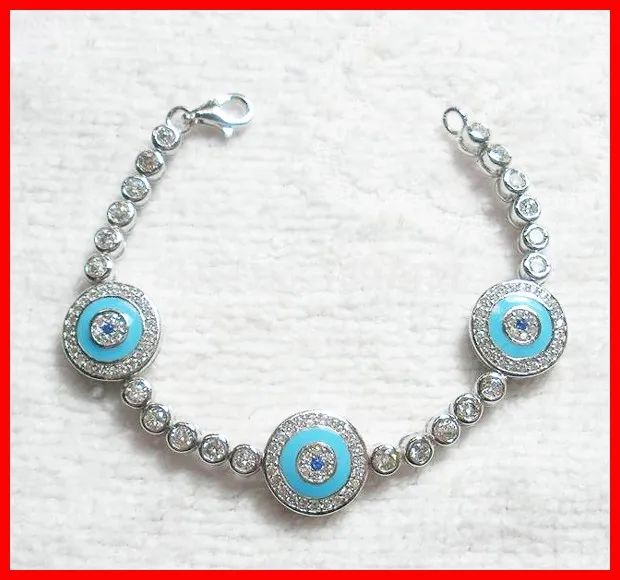 fashion sterling silver custom name tag evil eye charm bracelet
