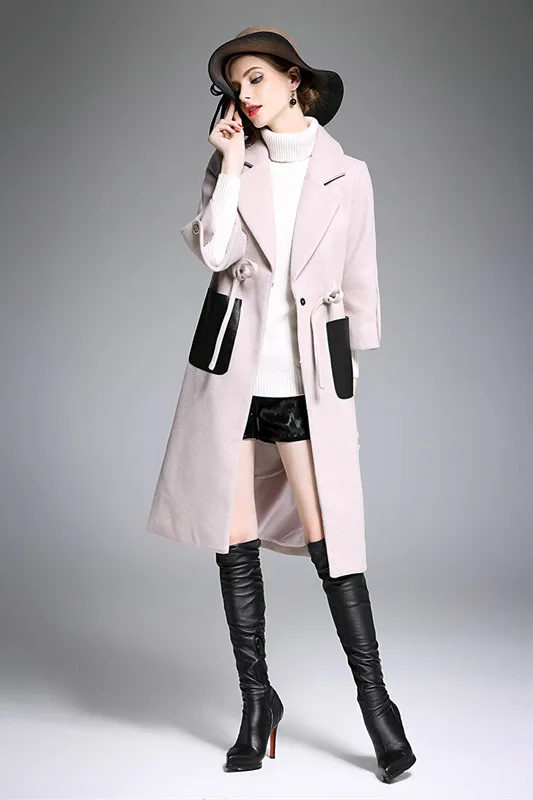 women woolen PU Pocket patchwork coat 17_