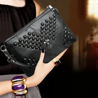 Clutch Bag Black Wearble Rivet Shoulder Small Sheepskin Leather Card Hold Clutch Wallet Coin Purse Lady Wrist Bag