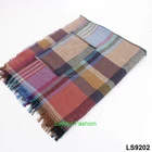 100% Acrylic Woven Plaid Tassel Oem Scarf With Pocket