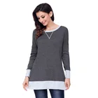 Charcoal Side Pocket Elbow Patch Colorblock Women Tunic Tops