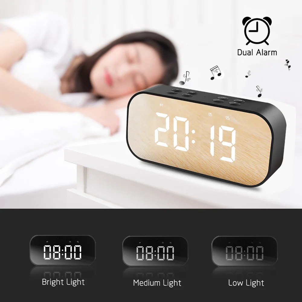Portable Mirror LED display time wireless Handsfree call vibrant usb alarm clock speakers - ANKUX.COM