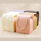 Ivory Paper Favor Bag pink wedding Packing Boxes lilac Gift Box with handle kraft nuts package box