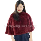 CX-B-136A Hand Knitted Genuine Rex Rabbit Fur Shawl Fur Cape Women