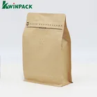 Custom Printed Logo Heat Sealed Brown Kraft Paper Food Packaging Bags With Valve