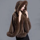 CX-B-P-66C Fox Fur Trim Hood Fur Pashmina Shawl Cashmere Fur Cape
