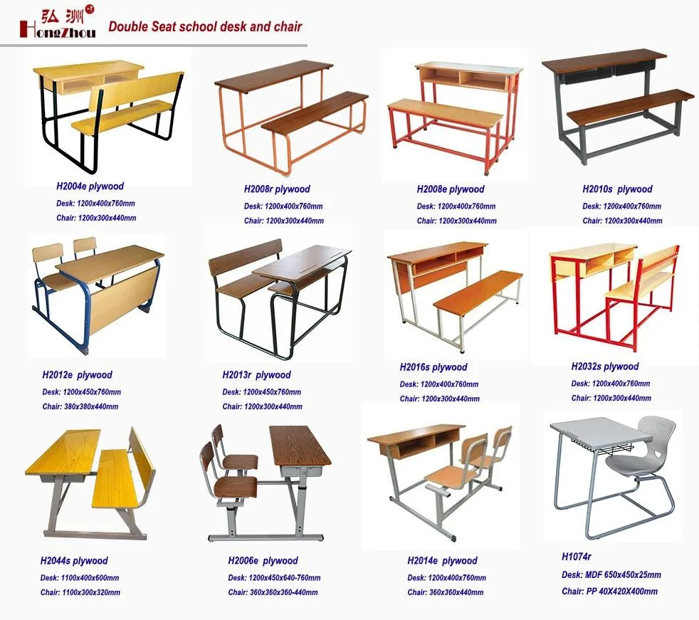 Double School Desk And Bench Student Desk Attached Chairs College Table