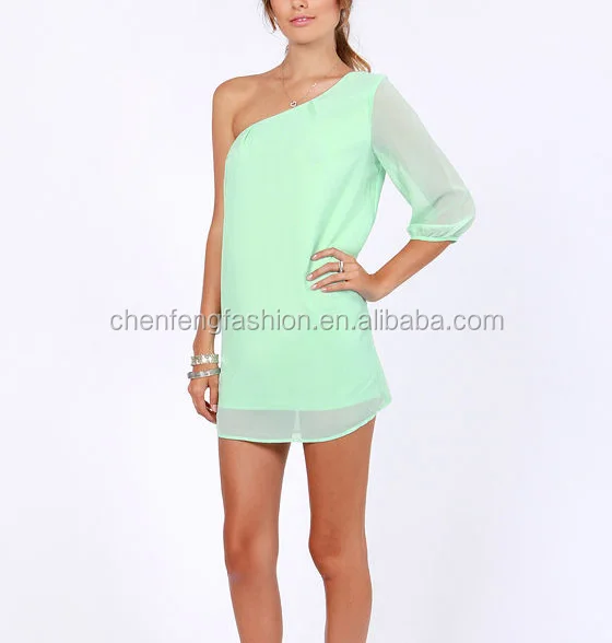 chefon pastel green chiffon one shoulder dress patterns cld0010