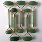 Jade Massage Roller Jade Facial Massager Welded Metal Frame Premium Green Jade Stone 2018 New Design Amazon Hot Selling