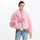 Mao Mao Fur Pink Turn-down Collar Fox Fur Jacket Luxury Fur Coat