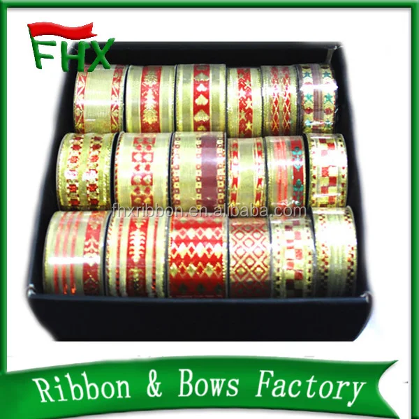gold edge 2 inch 3inch large size christmas tree wired ribbon
