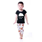 black top t-shirt and foxes printed capri clothes sets children boys cotton clothing