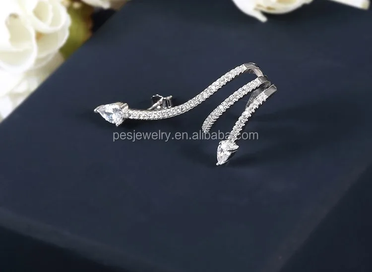 s shape pave diamond clasp for no ear-holes children (pes9-1432