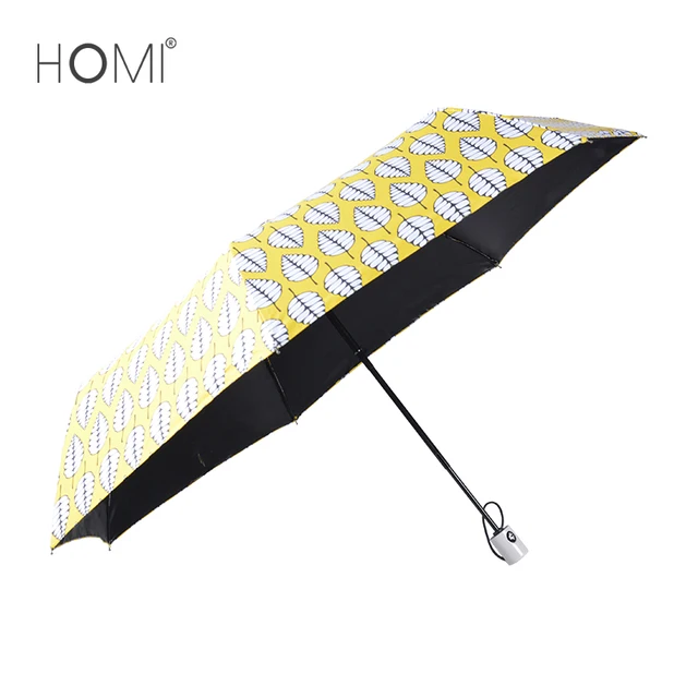 fashion yellow leaf auto open custom small 3 folding umbrella