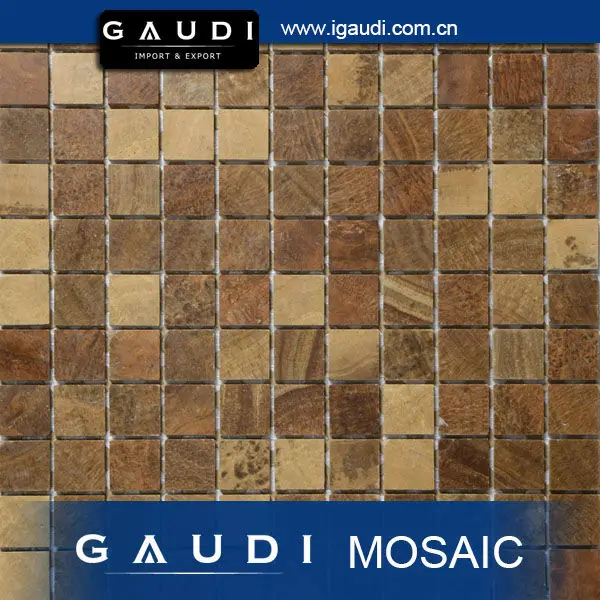 Brown Square Stone Marble Mosaic Tile With Mesh
