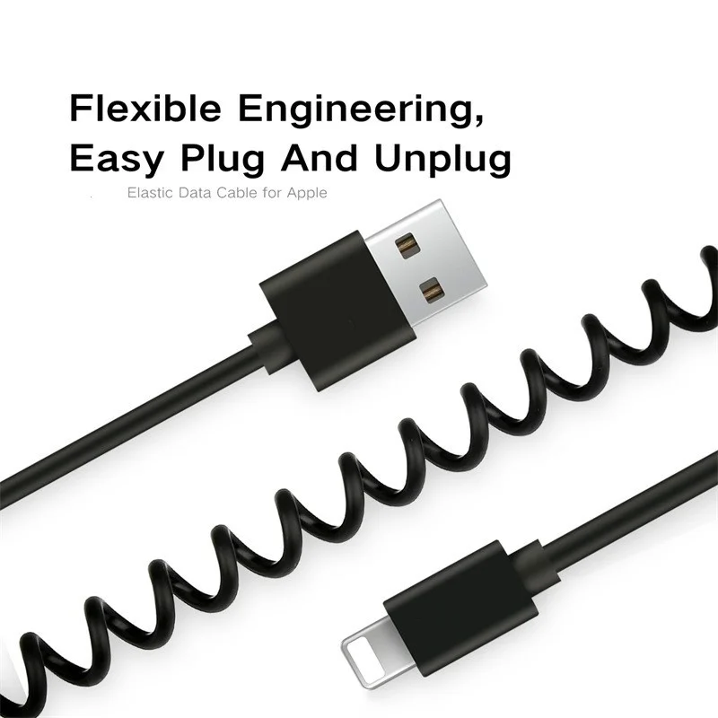 Retractable Spring Charging Data Sync for IPhone Flexible Elastic Stretch USB Charger Cable - ANKUX.COM
