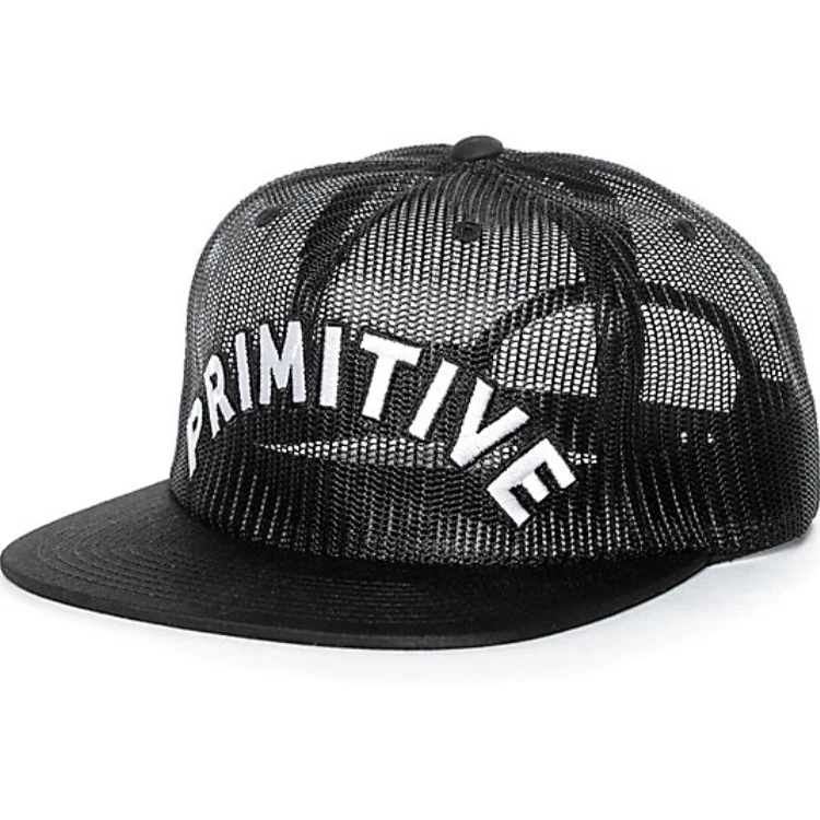 High Quality Polyester Flat Brim Black Custom Full Mesh Snapback