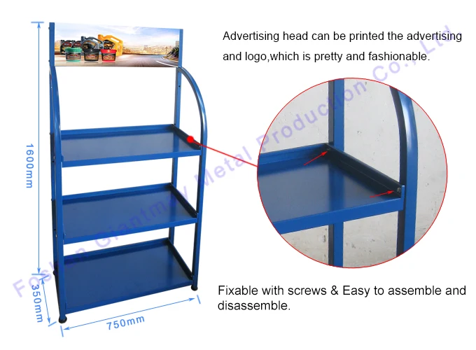 3 Layer Shelves Floor Standing Lubricant Engine Oil Display Stand for Gas Station Stores