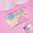 タッセル化粧バッグ女性化粧ポーチホログラフィックレーザー化粧品ケース女性静止ホログラム透明 Pvc 化粧ケースミニ