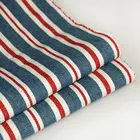 Soft feeling yarn dyed red blue stripe cotton denim look fabric