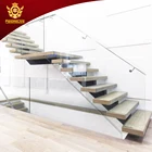 Prefab Modern House Wood Floating Wooden Staircase Frameless Railing Wood Straight Stairs
