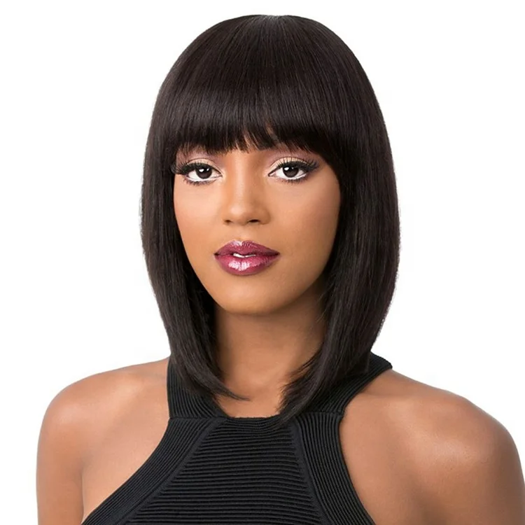 2018 איכות גבוהה אופנה 10 inch בוב תספורת קצרה ישר פאות שיער סינטטי עם נשים פוני צבע שחור