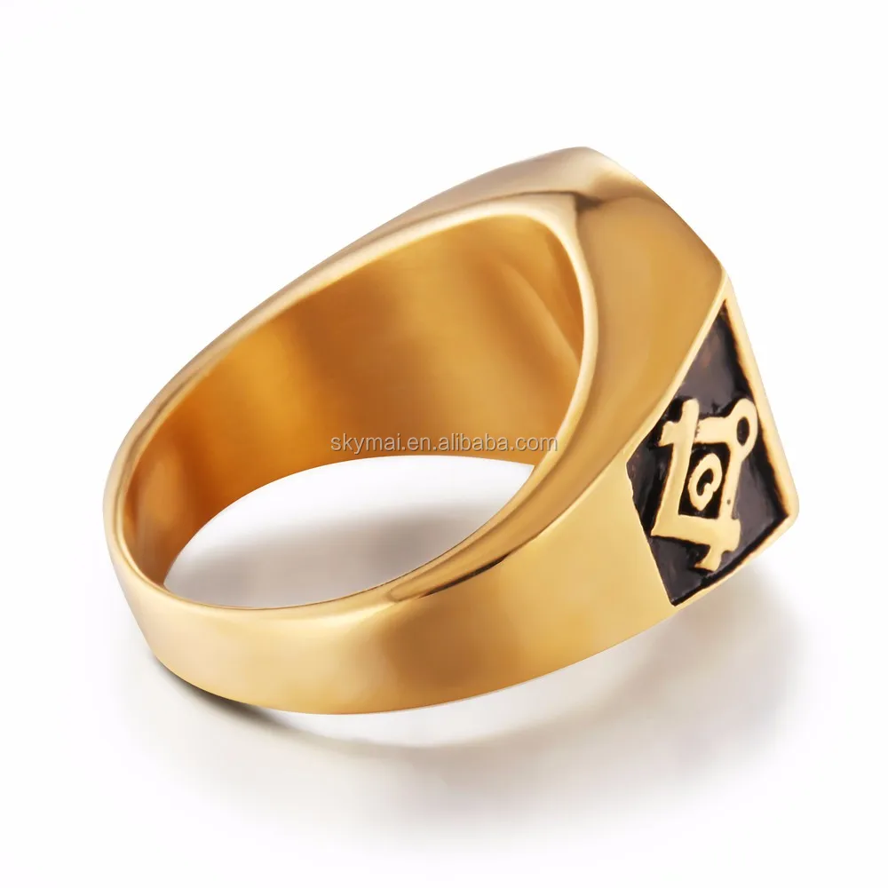 Stainless steel freemason ring wholesale ring Men Gold Masonic ring jewelry