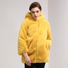 Custom Warm Hooded yellow fashion lady cheap faux sexy fur coat winter
