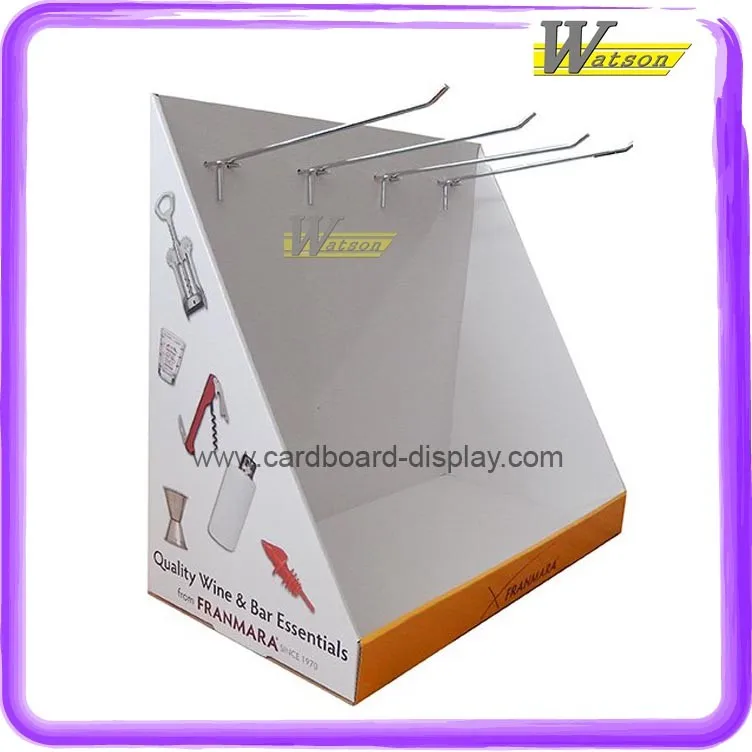 counter top a3 corrugated cardboard display box with metal hook