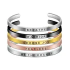 4 Colors Stainless Steel Meaningful Inspired Black Customized Engraved Letters FEARLESS Custom Cuff Bangle Bracelet