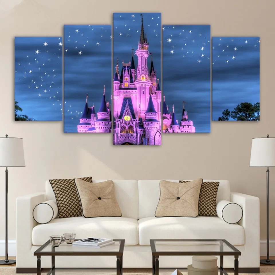 Pink Castle And Starry Sky Landscape Poster