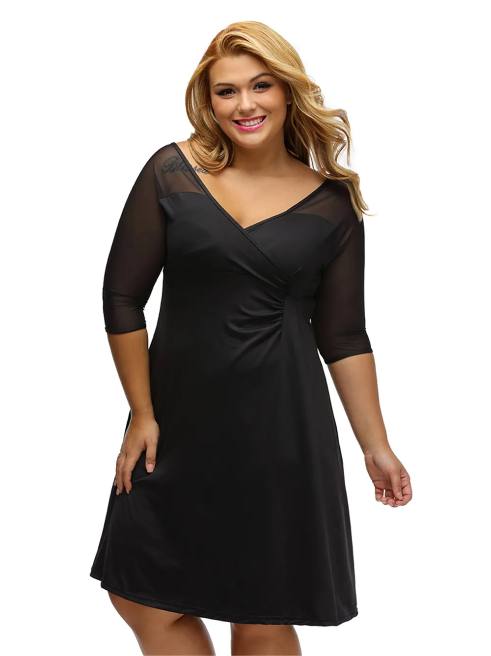 Fashion Mesh Dress Women Plus Size XL-XXXL Half Sleeve Work Wear Sugar and Spice Dress cozy vestidos Spring dress big sizes (4)