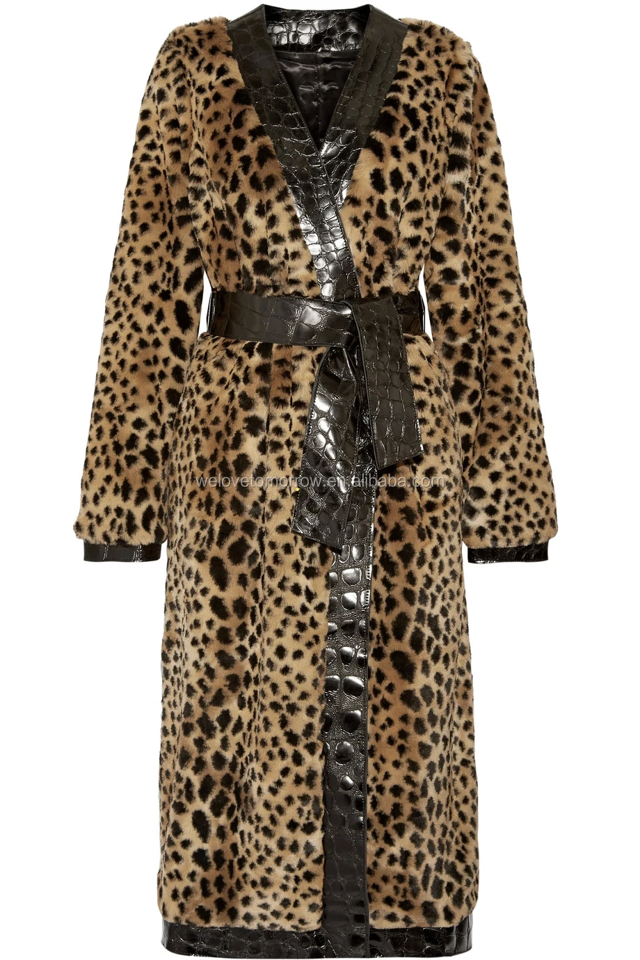 leather trimmed leopard print faux fur trench coat manufacture