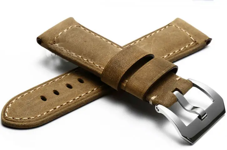 Handmade Leather Watchbands, 24MM/26MM Brown Calfskin Watchbands, For Panerai Retro Strap, Fast Delivery